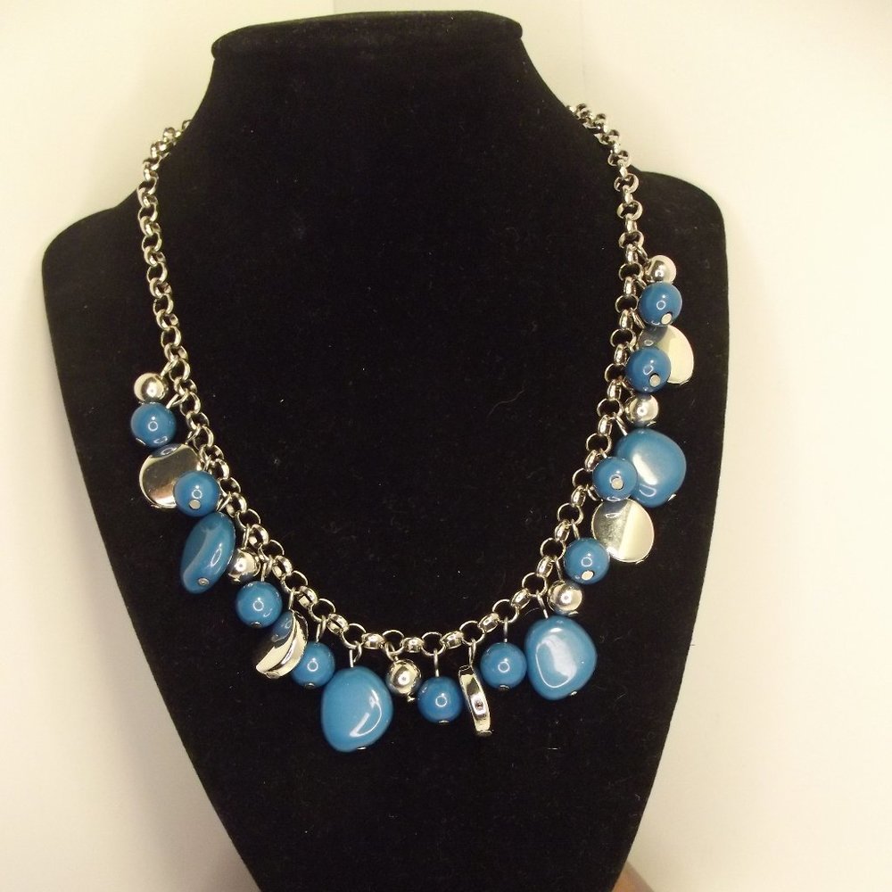 Teal & Silver Tone Statement Necklace